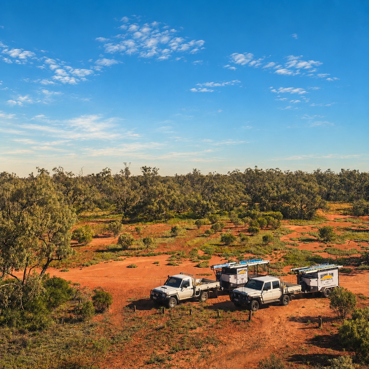 Rising Sun Electrical vehicles on a remote outback job in Western Queensland